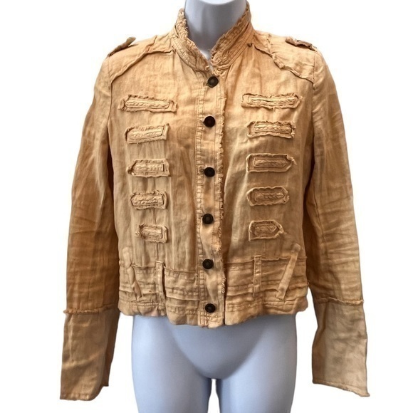 Sugarlips Boho Embroidered Linen Jacket Brass Buttons Artsy Details